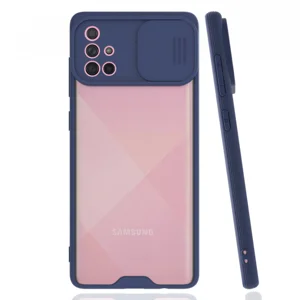 Nettech Samsung Galaxy A71 Uyumlu Platin Kamera Kızaklı Arka Koruma Kılıf (Lacivert) NT-86686