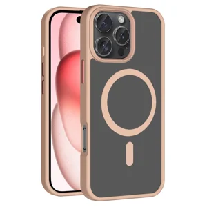 Apple iPhone 16 Pro Kılıf Magsafe Şarj Özellikli Mat Arka Yüzey Zore Sio Kapak - Rose Gold