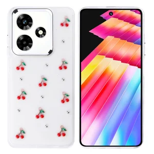 İnfinix Hot 30 Kılıf Airbag Tasarımlı Simli Şeffaf Zore Kutup Kapak - Kiraz