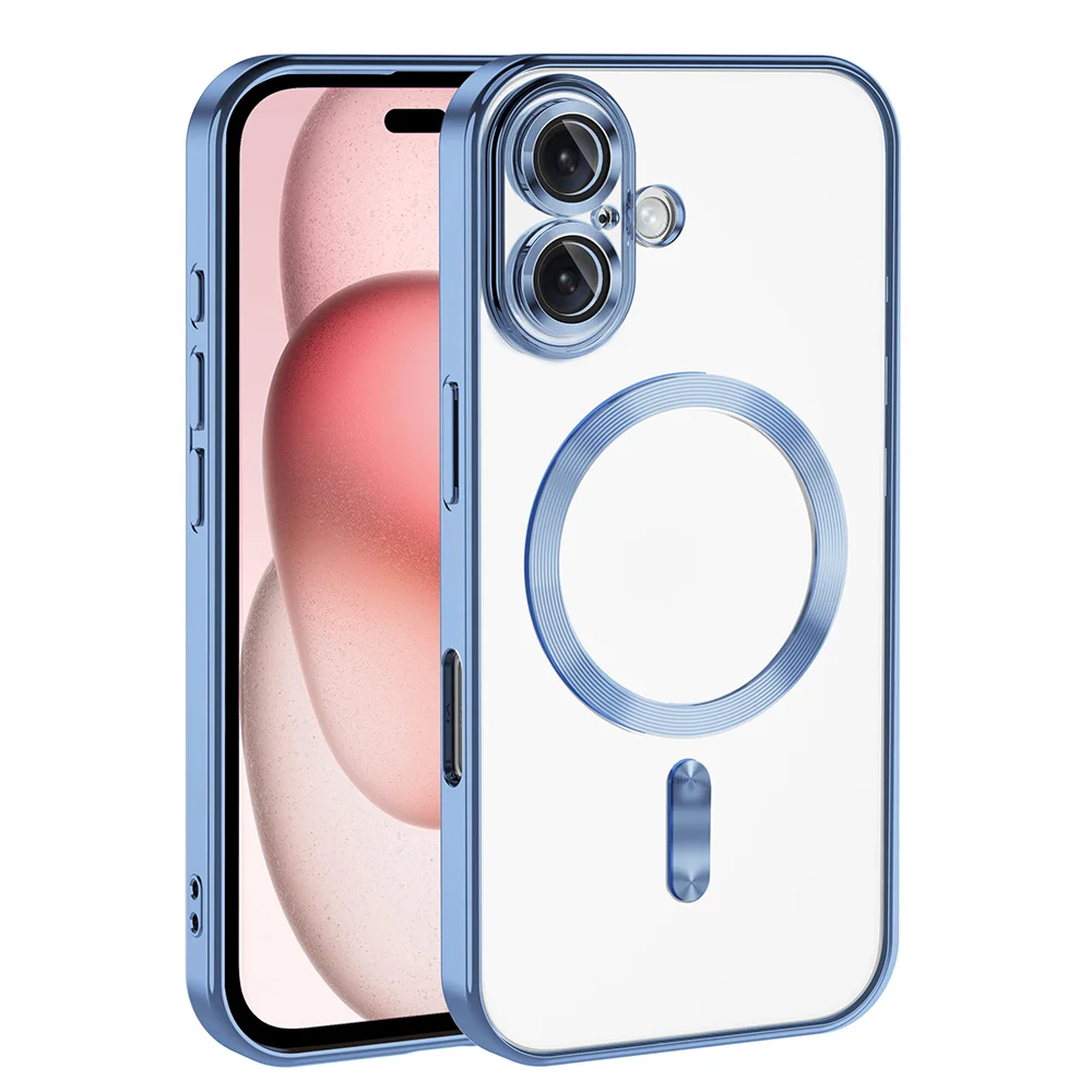 Apple iPhone 16 Kılıf Kamera Korumalı Magsafe Wireless Şarj Özellikli Zore Demre Kapak - Sierra Mavi