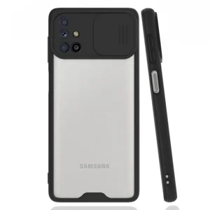 Nettech Samsung Galaxy M51 Uyumlu Platin Kamera Kızaklı Arka Koruma Kılıf (Siyah) NT-86696