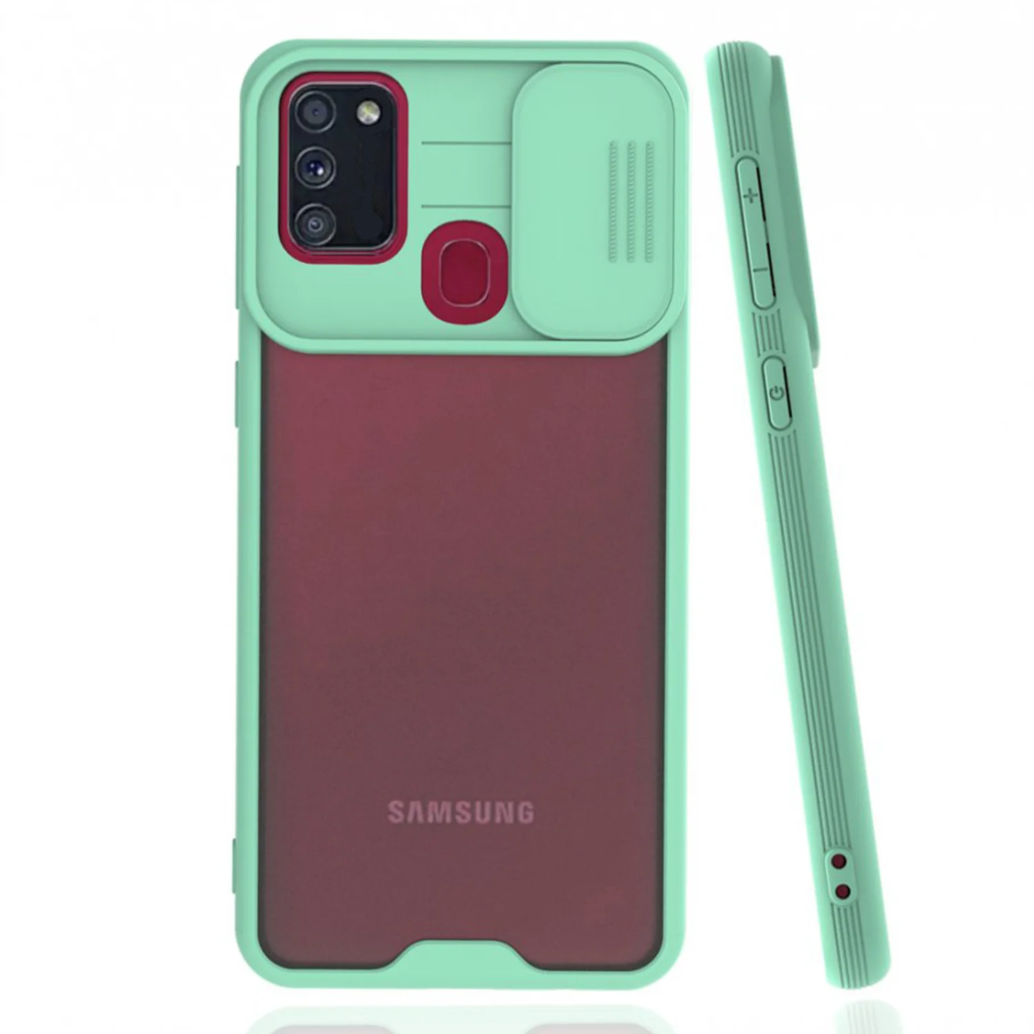 Nettech Samsung Galaxy M21 Uyumlu Platin Kamera Kızaklı Arka Koruma Kılıf (Su Yeşili) NT-86695