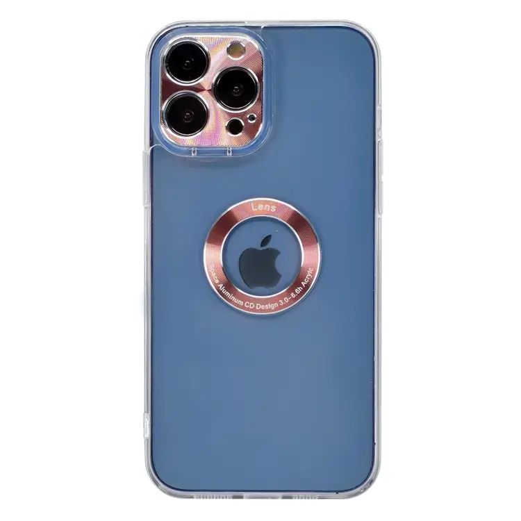 Nettech Apple iPhone 13 Pro Max Uyumlu Metal Halka Logo Delikli Arka Koruma Kılıf (Rose Gold) NT-95518