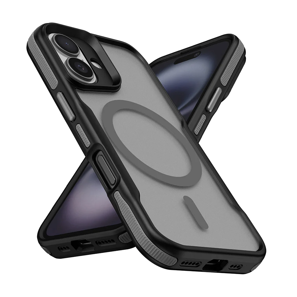 Apple iPhone 16 Kılıf Magsafe Şarj Özellikli Renkli Kenar Airbag Şeritli Zore Lamer Kapak - Gri