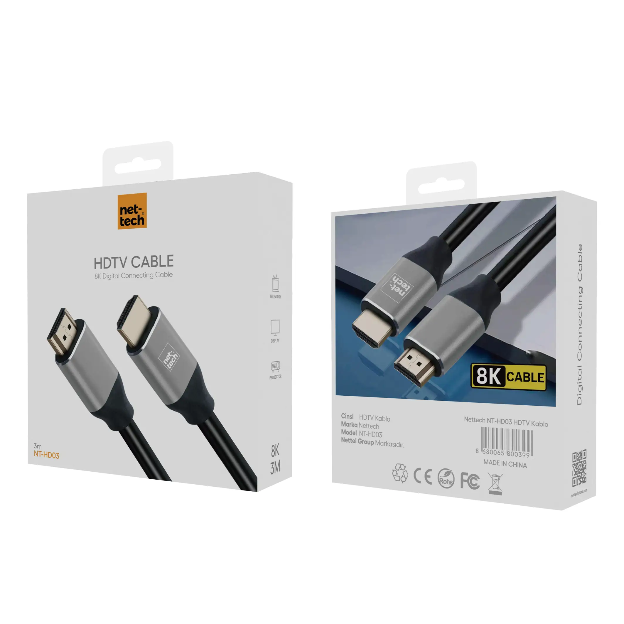 Nettech NT-HD03 8K Plastik 300 Cm Hdmi Kablo (Siyah) NT-100960
