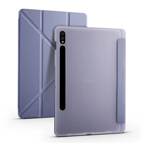 Galaxy Tab S7 Plus T970 Kılıf Zore Tri Folding Kalem Bölmeli Standlı Kılıf - Mor - 1