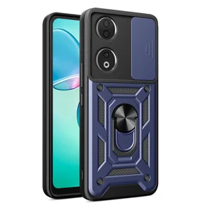 Honor 90 Kılıf Magnetik Standlı Kamera Korumalı Zore Sürgülü Vega Kapak - Mavi