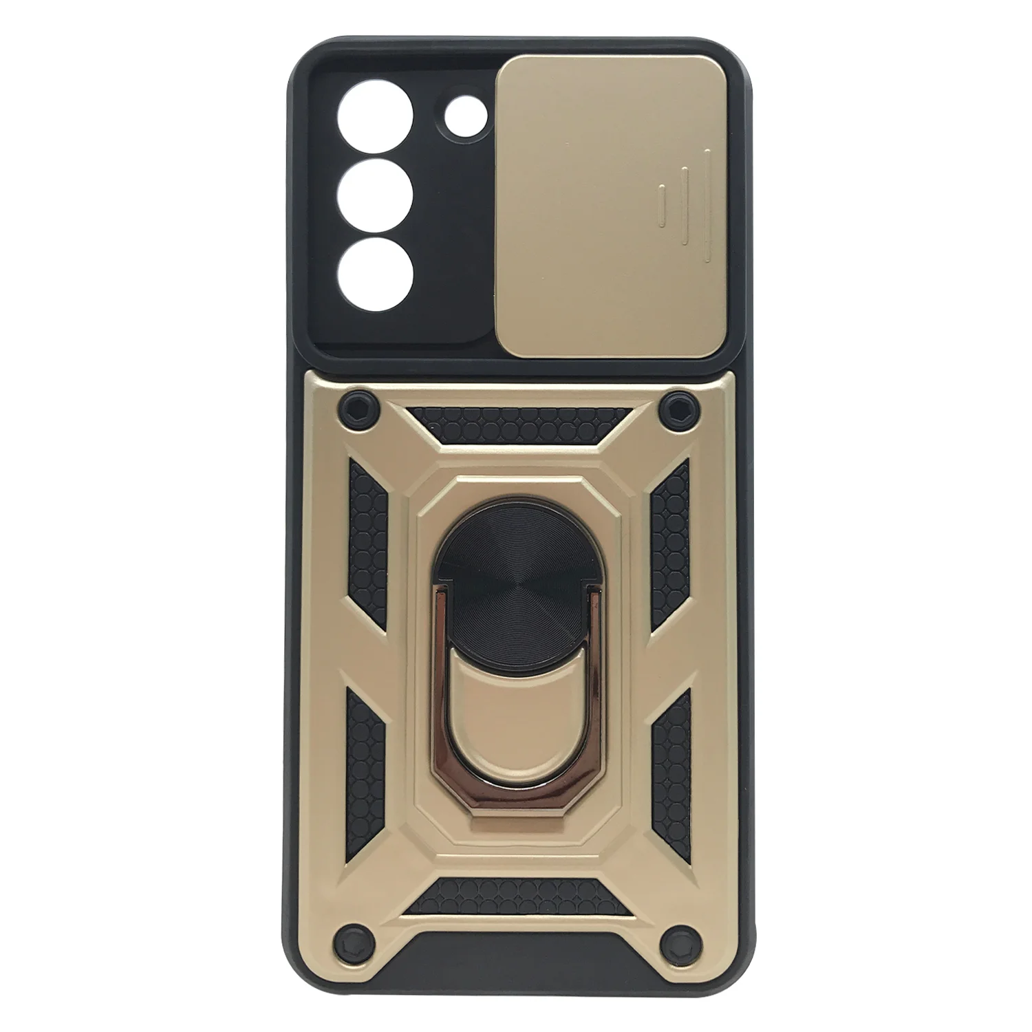 Nettech Samsung Galaxy S21 Plus Uyumlu Kızaklı Panzer Seri Arka Koruma Kılıf (Gold) NT-86218