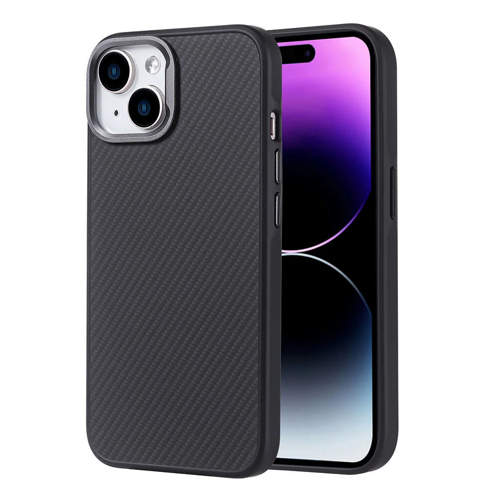 Apple iPhone 15 Kılıf Magsafe Şarj Özellikli Karbon Fiber Görünümlü Zore Troy Kapak - Siyah