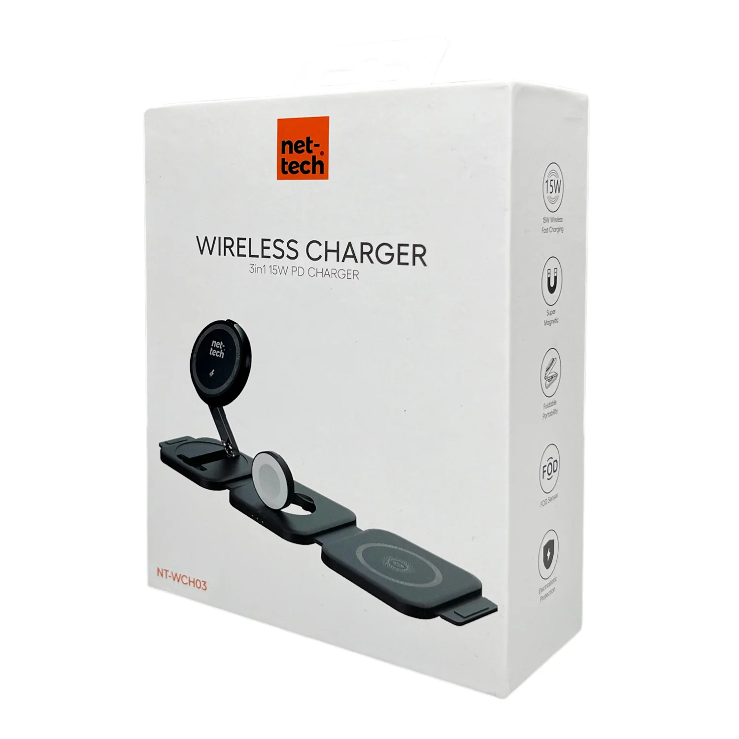 Nettech NT-WCH03 3in1 18W Kablosuz Wireless Şarj (Siyah) NT-WCH03