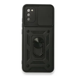 Nettech Samsung Galaxy A02S Uyumlu Kızaklı Panzer Seri Arka Koruma Kılıf (Siyah) NT-86179