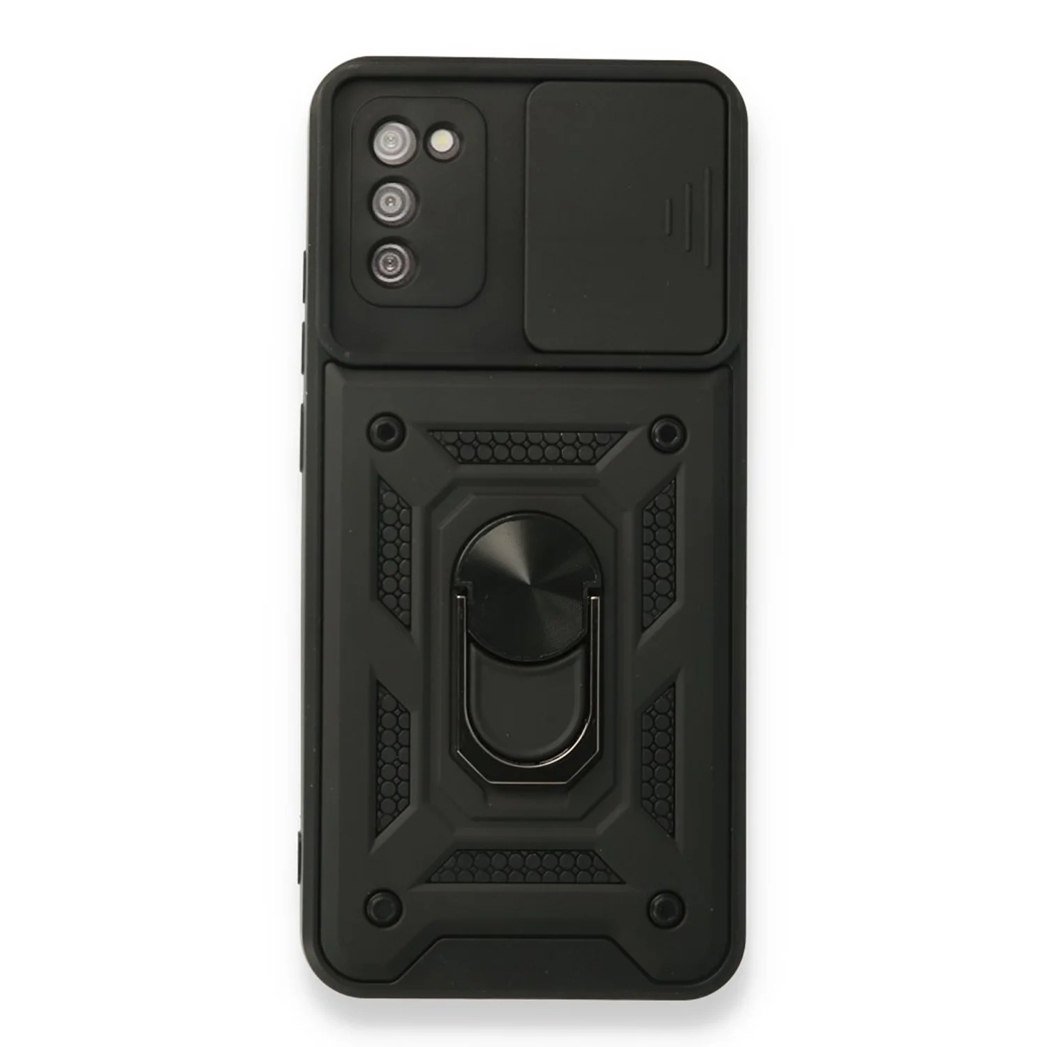 Nettech Samsung Galaxy A02S Uyumlu Kızaklı Panzer Seri Arka Koruma Kılıf (Siyah) NT-86179