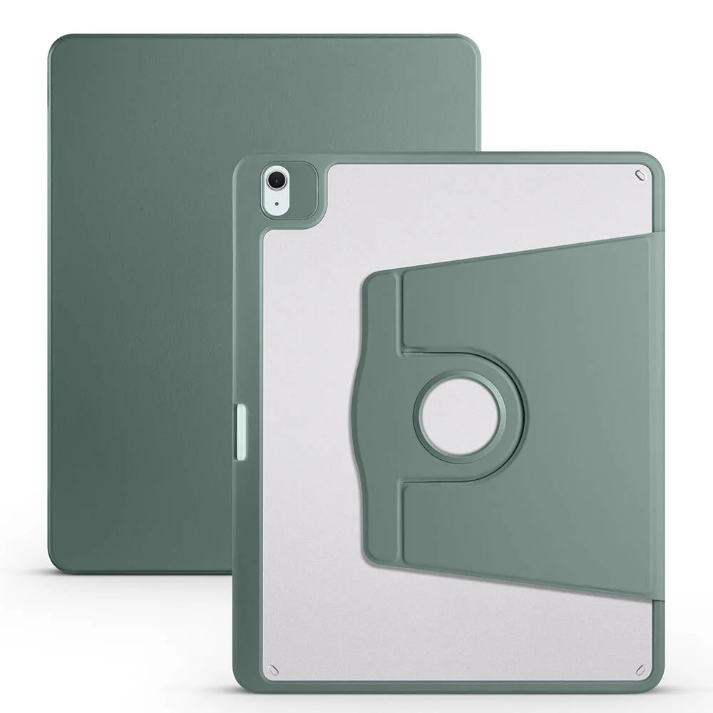 Apple iPad Air 13 2024 Kılıf Zore Termik Kalem Bölmeli Dönebilen Standlı Kılıf - Koyu Yeşil