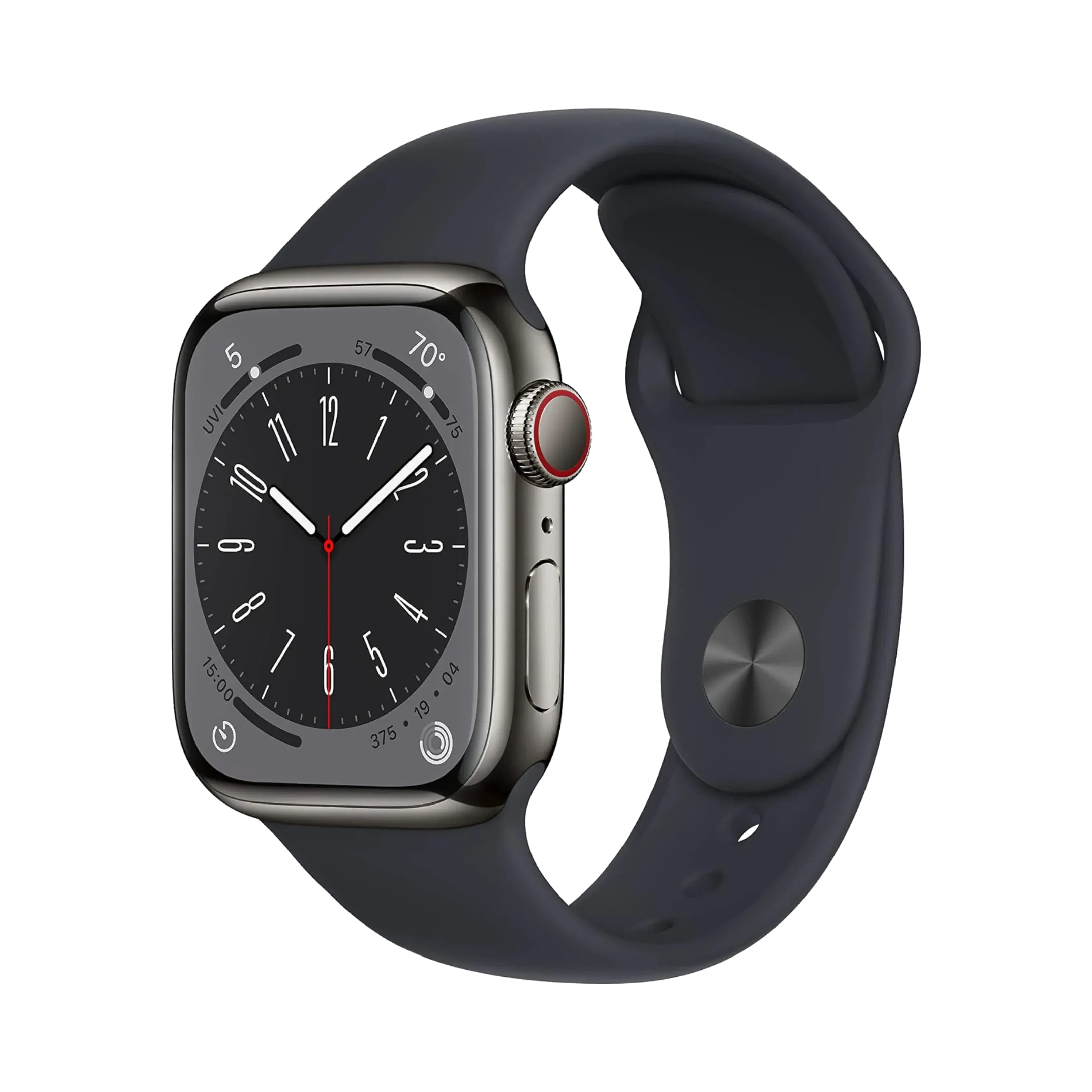 Apple Watch Series 8 - Paslanmaz Çelik - 45mm - Cellular - Gece yarısı