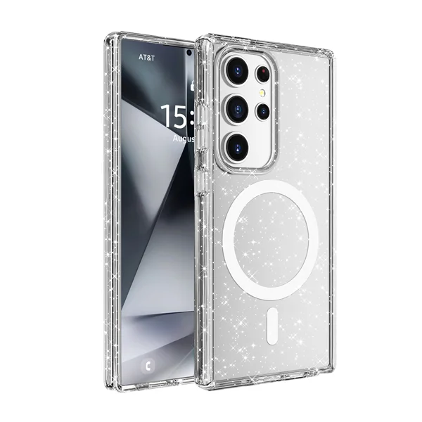 Galaxy S25 Ultra Kılıf Magsafe Şarj Özellikli Parlayan Simli Saydam Renkli Zore Allstar Kapak - Şeffaf - 1