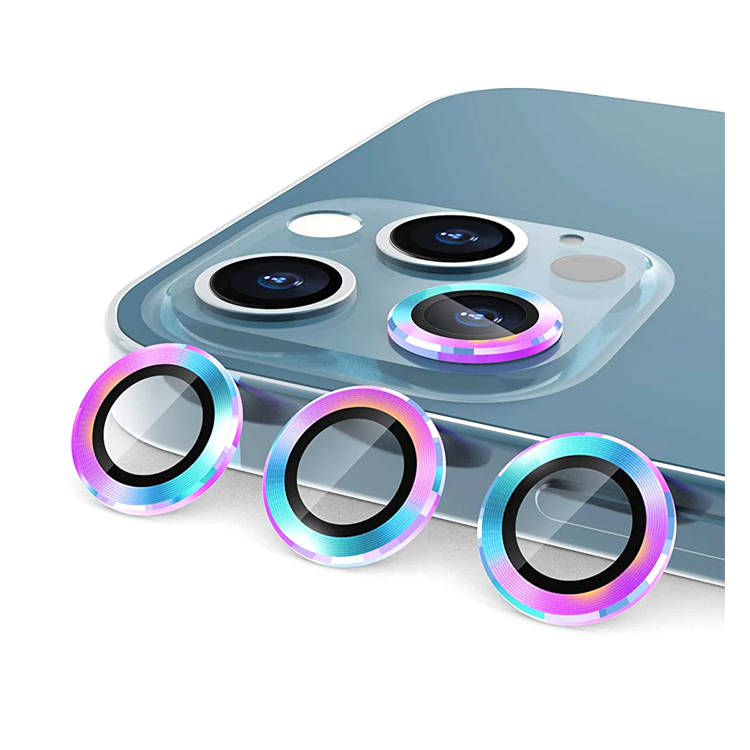 Nettech Apple iPhone 12 Pro Max Uyumlu Damla Model 3in Kamera Cam Koruyucu (Gökkuşağı) NT-89809