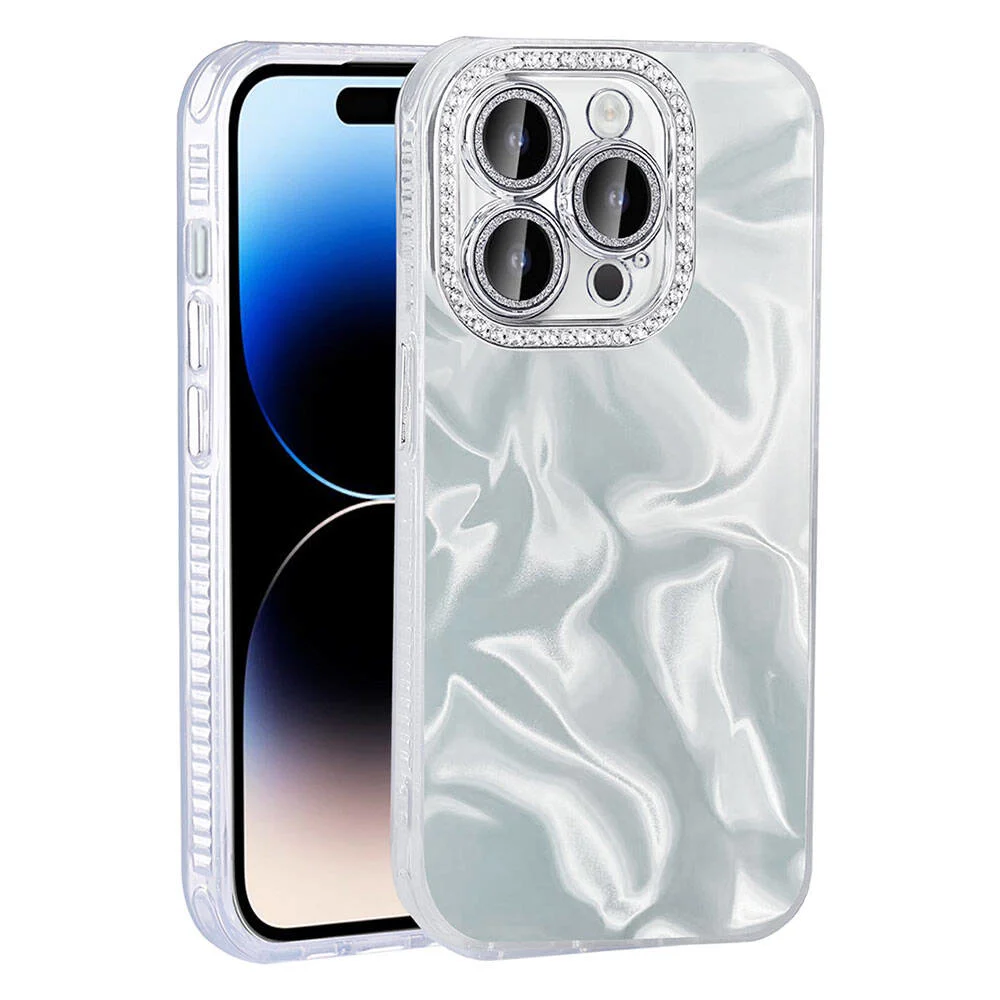 Apple iPhone 15 Pro Kılıf Airbagli Parlak Taş Detay Tasarımlı Zore Esila Kapak - Beyaz
