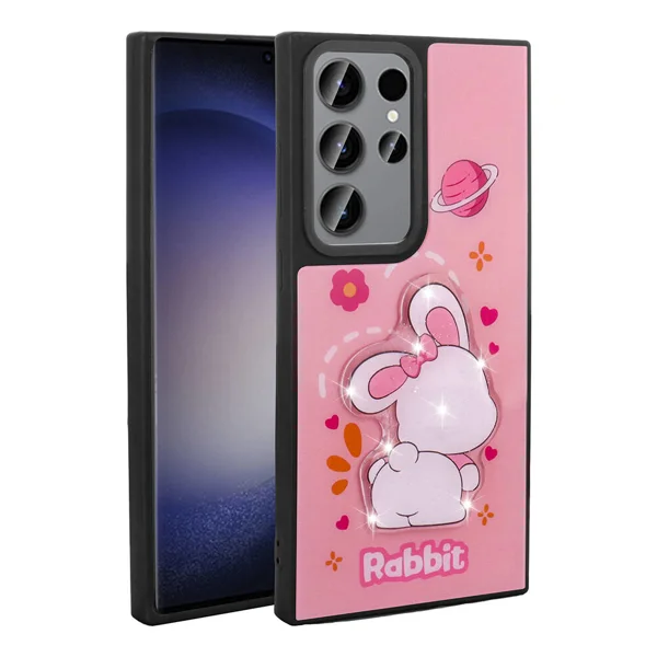 Galaxy S23 Ultra Kılıf Parlayan Kabartmalı İkonik Figürlü Zore Amas Silikon Kapak - Pembe - 1