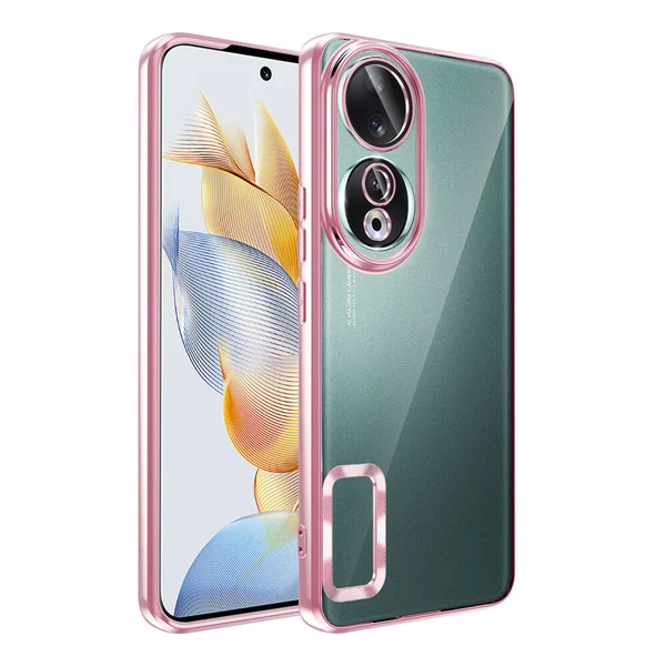 Honor 90 Kılıf Kamera Korumalı Logo Gösteren Zore Omega Kapak - Rose Gold - 1