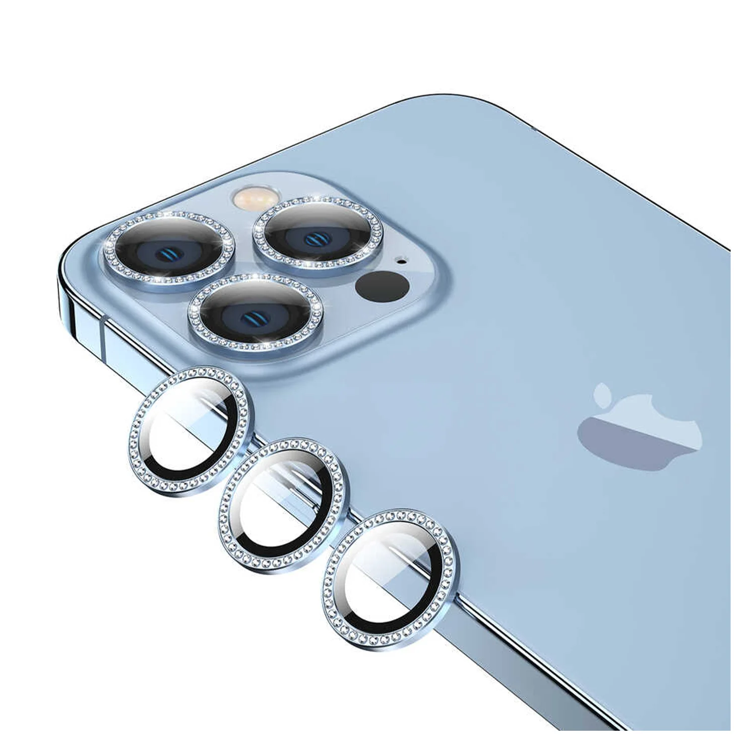 Nettech Apple iPhone 12 Pro Max Uyumlu Diamond Taşlı Model Kamera Cam Koruyucu (Mavi) NT-95758