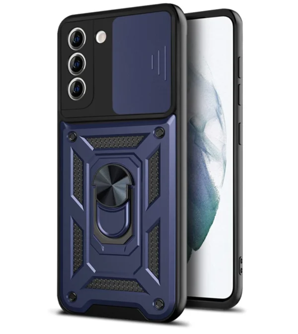 Nettech Samsung Galaxy S21 Plus Uyumlu Kızaklı Panzer Seri Arka Koruma Kılıf (Lacivert) NT-86217 - 2
