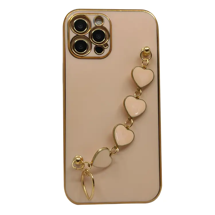 Nettech Apple iPhone 12 Pro Max Uyumlu Lüx Kalp Zincir Arka Koruma Kılıf (Rose Gold) NT-94807