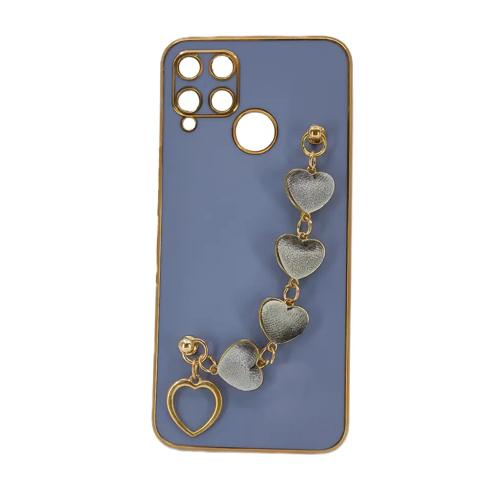 Nettech Realme C11 5G Uyumlu Lüx Kalp Zincir Arka Koruma Kılıf (Lila) NT-94856