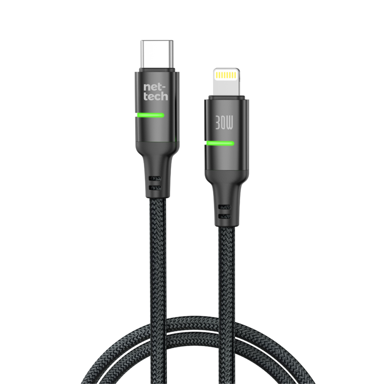 Nettech NT-DC39 30W Plastik 100 Cm Type-C To Lightning Şarj ve Data Kablosu (Siyah) NT-108308