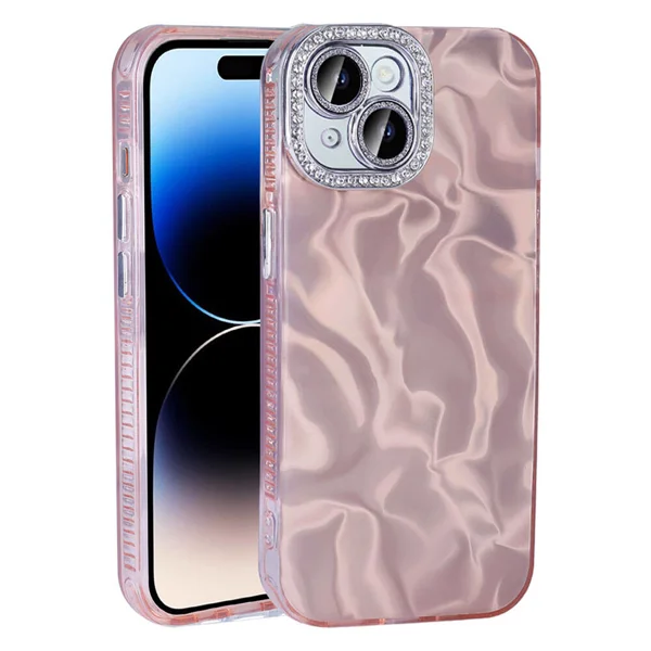 Apple iPhone 15 Plus Kılıf Airbagli Parlak Taş Detay Tasarımlı Zore Esila Kapak - Pembe - 1