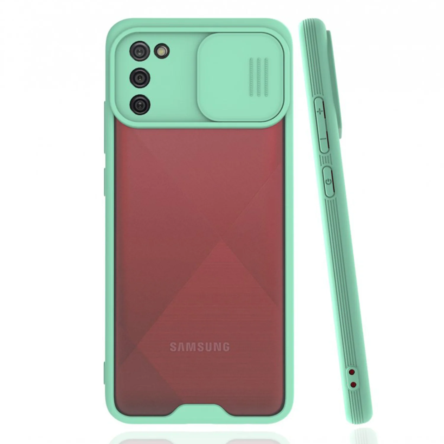 Nettech Samsung Galaxy A02S Uyumlu Platin Kamera Kızaklı Arka Koruma Kılıf (Su Yeşili) NT-86780