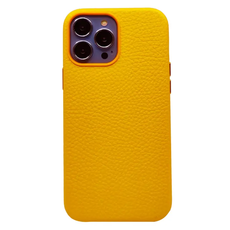 Nettech Apple iPhone 13 Pro Max Uyumlu Suni Deri Arka Koruma Kılıf (Sarı) NT-96374