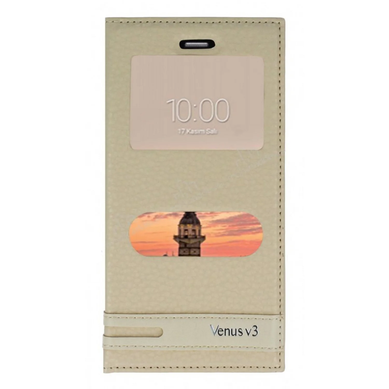 Nettech Vestel Venüs 5070 Uyumlu Pencereli Kapaklı Kılıf (Gold) VR-1806