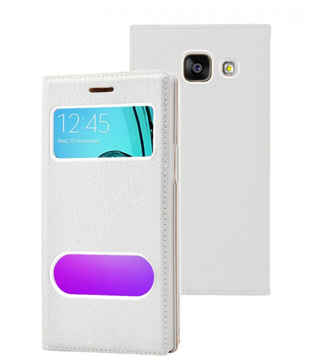 Nettech Samsung Galaxy A710 A7 2016 Uyumlu Pencereli Kapaklı Kılıf (Beyaz) VR-1111