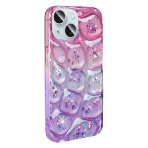 Apple iPhone 15 Kılıf Simli 3D Desenli Zore Hacar Kapak - Pembe-Mor