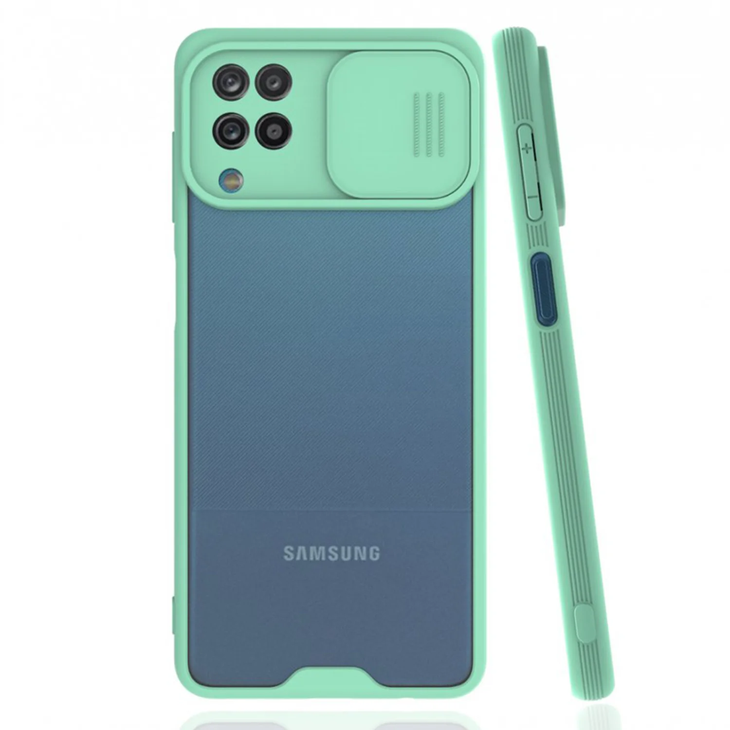 Nettech Samsung Galaxy A12 Uyumlu Platin Kamera Kızaklı Arka Koruma Kılıf (Su Yeşili) NT-86715