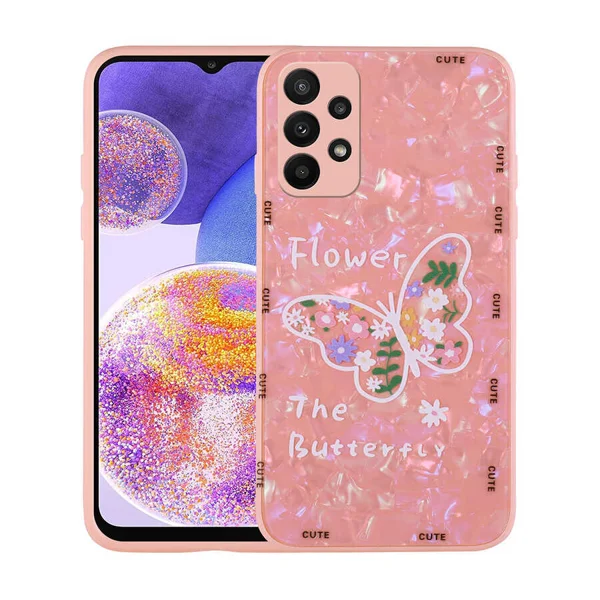 Galaxy A23 Kılıf Desenli Sert Silikon Zore Mumila Kapak - Pink Flower - 1