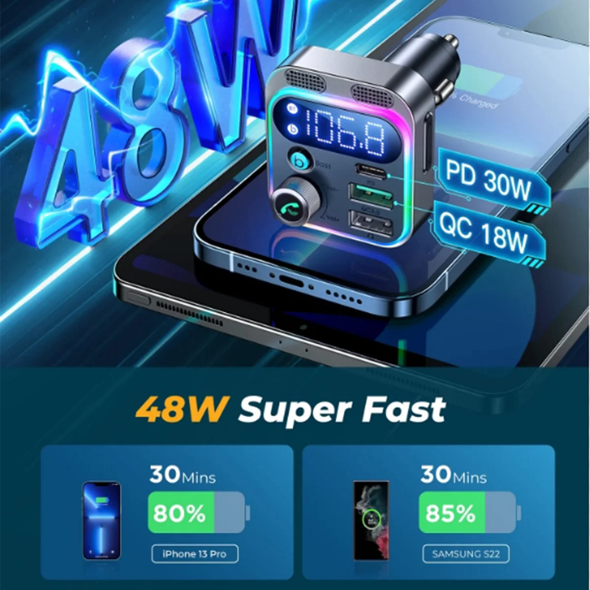 JOYROOM JR-CL16 Bluetooth FM Transmitter 48W 2 Çıkışlı Araç Şarj Aleti (Siyah) NT-102615