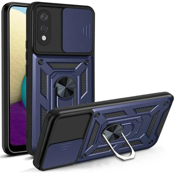 Nettech Samsung Galaxy A02 Uyumlu Kızaklı Panzer Seri Arka Koruma Kılıf (Lacivert) NT-86177 - 2