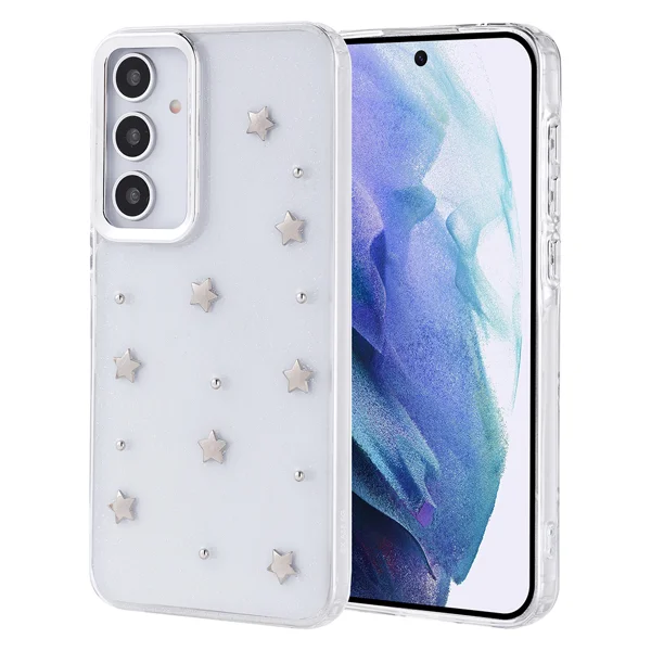 Galaxy A55 Kılıf Airbag Tasarımlı Simli Şeffaf Zore Kutup Kapak - Yıldız - 1