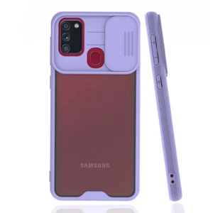 Nettech Samsung Galaxy M21 Uyumlu Platin Kamera Kızaklı Arka Koruma Kılıf (Lila) NT-86694