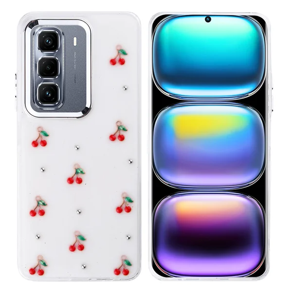 İnfinix Hot 50 Pro Plus 4G Kılıf Airbag Tasarımlı Simli Şeffaf Zore Kutup Kapak - Kiraz - 1