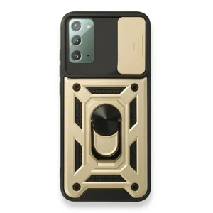 Nettech Samsung Galaxy Note 20 Uyumlu Kızaklı Panzer Seri Arka Koruma Kılıf (Gold) NT-86222