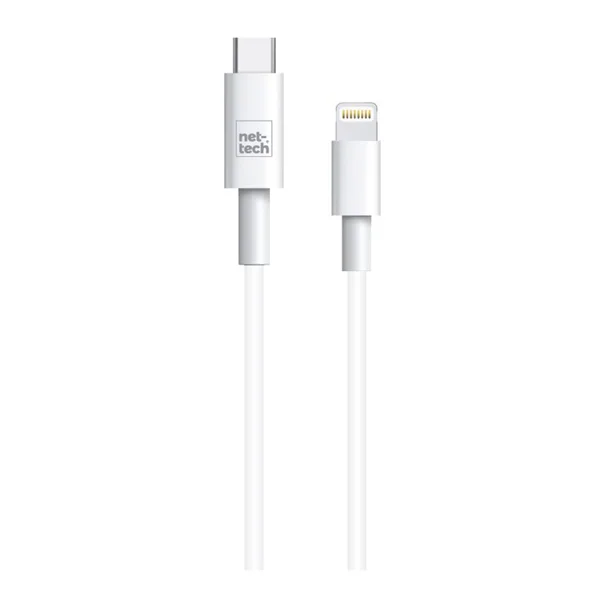 Nettech NT-DC10 2.4A Plastik 100 Cm Type-C To Lightning Şarj ve Data Kablosu (Beyaz) NT-DC10 - 1