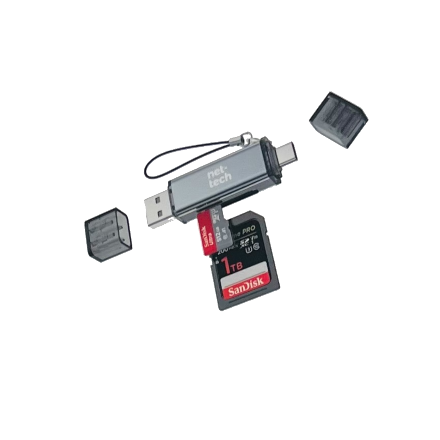 Nettech NT-CR01 Usb ve Type-C SD Kart Okuyucu (Gri) NT-113842