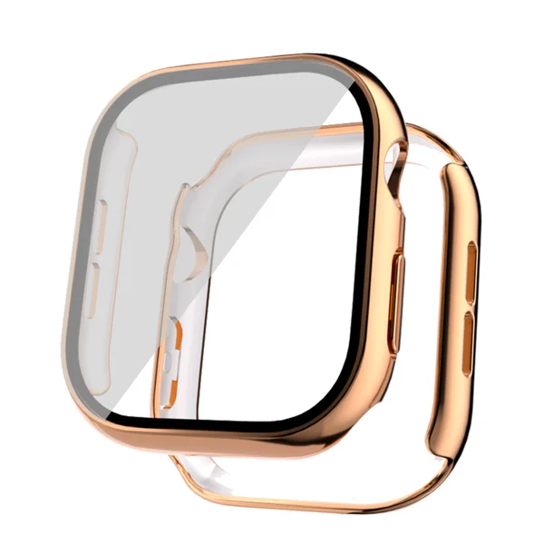 Apple Watch 10 46mm Sert PC Kasa Electroplatink Çerçeveli Ekran Koruyucu Zore Watch Gard 36 - Rose Gold - 1
