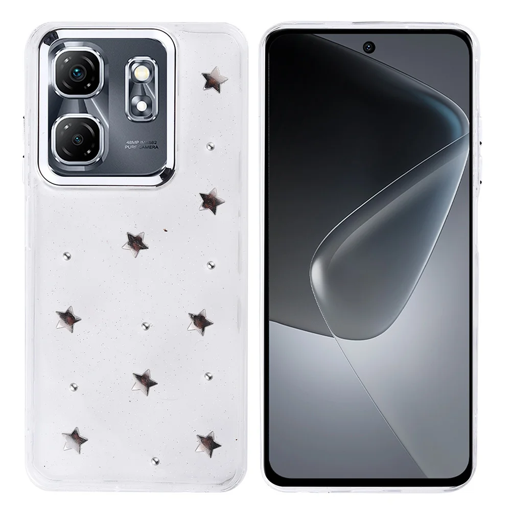 İnfinix Hot 50i Kılıf Airbag Tasarımlı Simli Şeffaf Zore Kutup Kapak - Yıldız