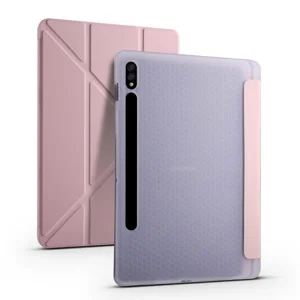 Galaxy Tab S7 Plus T970 Kılıf Zore Tri Folding Kalem Bölmeli Standlı Kılıf - Rose Gold