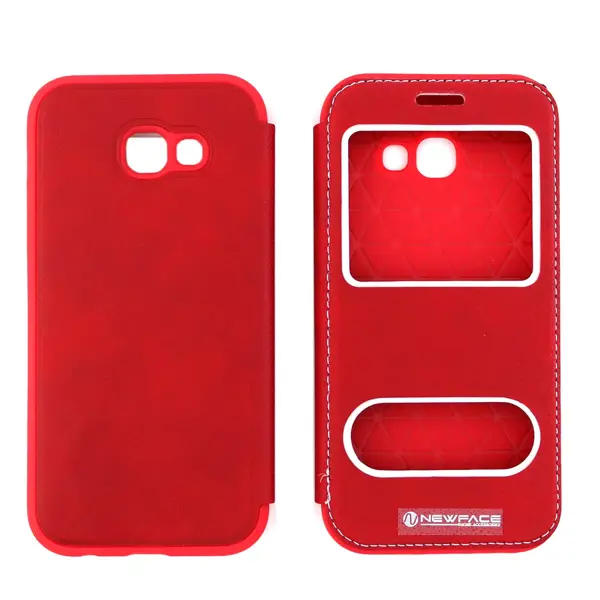 Nettech Samsung Galaxy A520 A5 2017 Uyumlu Pencereli Kapaklı Kılıf (Kırmızı) VR-1827