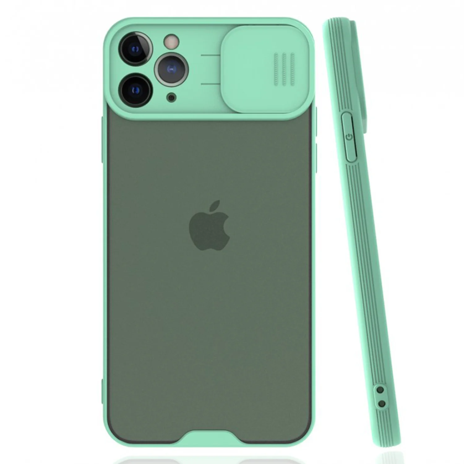 Nettech Apple iPhone 11 Pro Max Uyumlu Platin Kamera Kızaklı Arka Koruma Kılıf (Su Yeşili) NT-86647