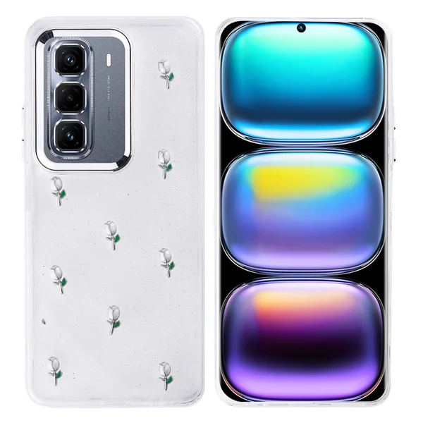 İnfinix Hot 50 Pro Plus 4G Kılıf Airbag Tasarımlı Simli Şeffaf Zore Kutup Kapak - Lale - 1